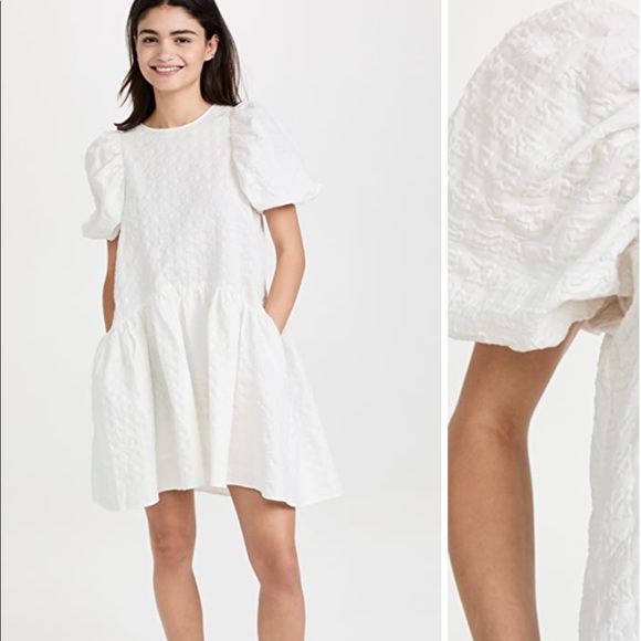 English Factory Back Tie Jacquard Puff Dress White Medium - Picture 2 of 7